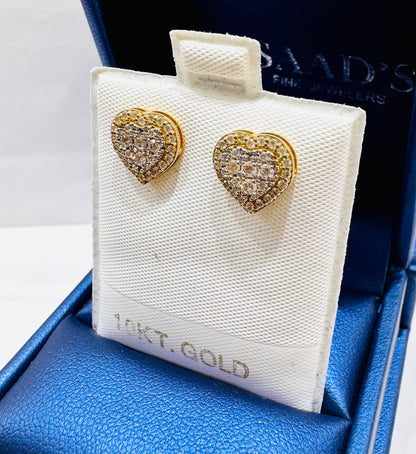 10K GOLD NATURAL DIAMOND HEART EARRINGS 0.48CT