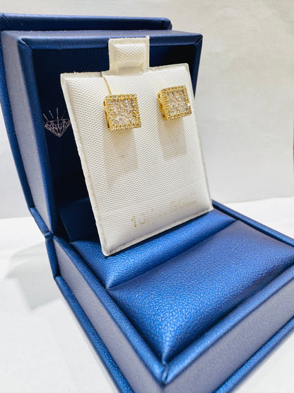 10K GOLD NATURAL DIAMOND SQUARE STUD EARRINGS 0.35CT