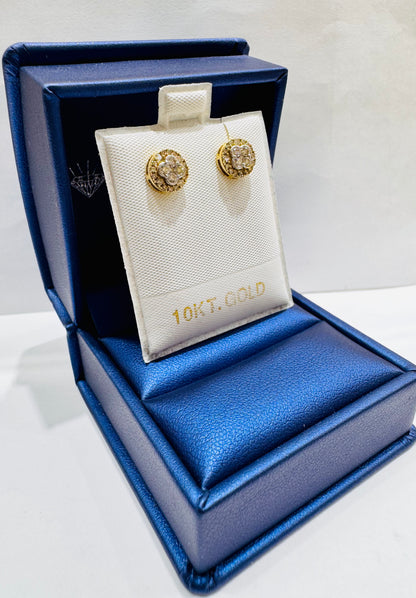 10K GOLD NATURAL DIAMOND CLUSTER STUD EARRINGS 0.45CT