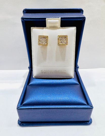 10K GOLD NATURAL DIAMOND SQUARE STUD EARRINGS 0.35CT