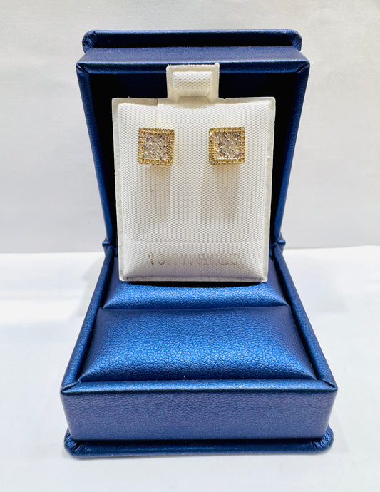 10K GOLD NATURAL DIAMOND SQUARE STUD EARRINGS 0.35CT