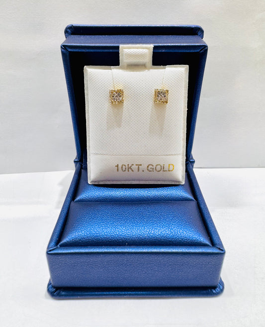 10K GOLD NATURAL DIAMOND SQUARE SHAPED EARRINGS 0.18CT