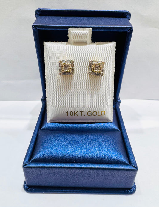 10K GOLD NATURAL DIAMOND BAGUETTE STUD EARRINGS 0.45CT