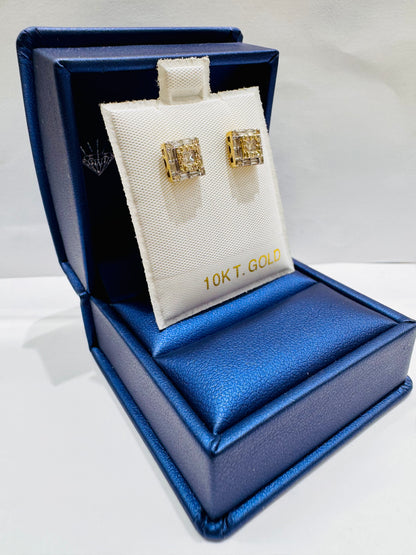 10K GOLD NATURAL DIAMOND BAGUETTE STUD EARRINGS 0.45CT
