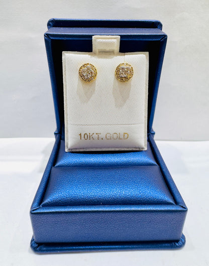 10K GOLD NATURAL DIAMOND CLUSTER STUD EARRINGS 0.45CT