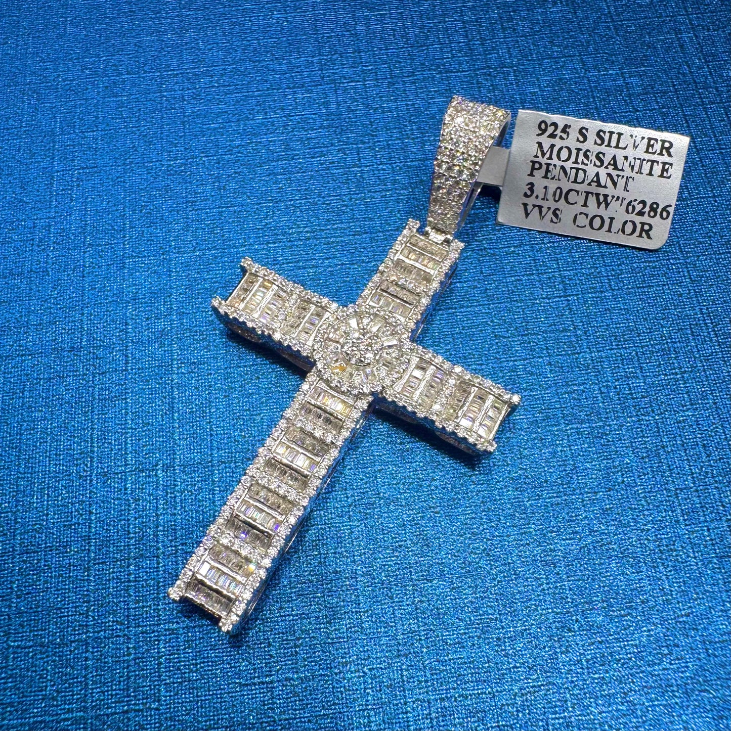 SILVER MOISSANITE CROSS PENDANT 3.10CTW
