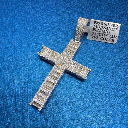 SILVER MOISSANITE CROSS PENDANT 3.10CTW