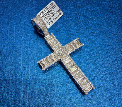 SILVER MOISSANITE CROSS PENDANT 3.10CTW