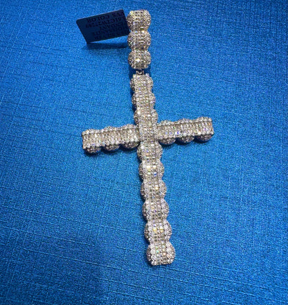 SILVER MOISSANITE CROSS PENDANT 6.61CTW
