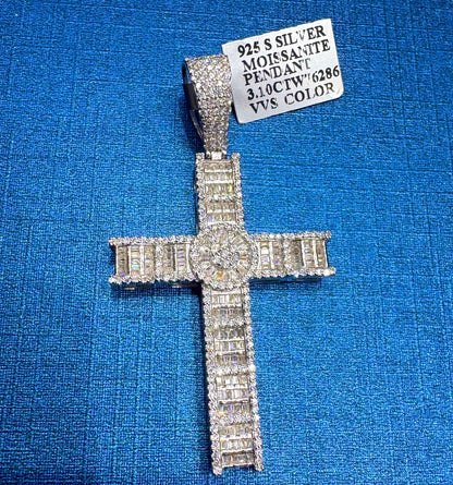 SILVER MOISSANITE CROSS PENDANT 3.10CTW