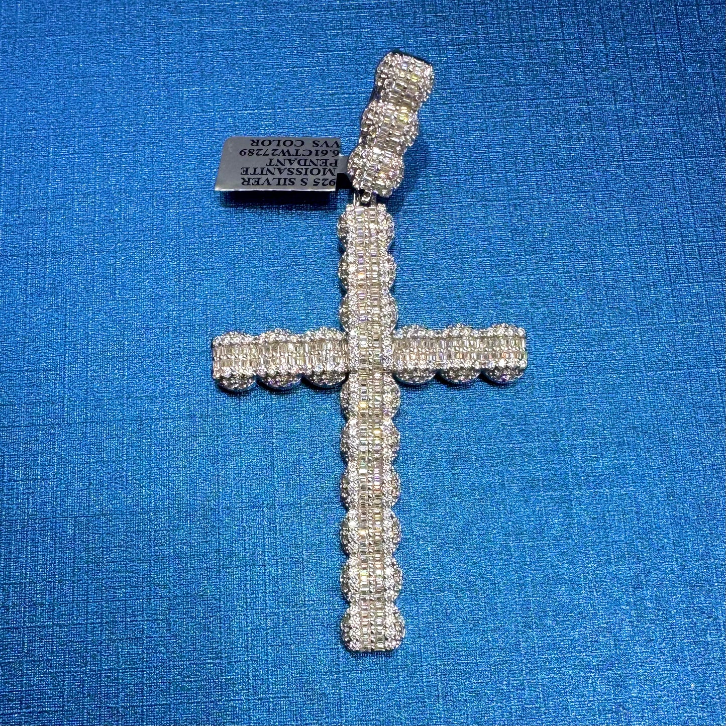 SILVER MOISSANITE CROSS PENDANT 6.61CTW