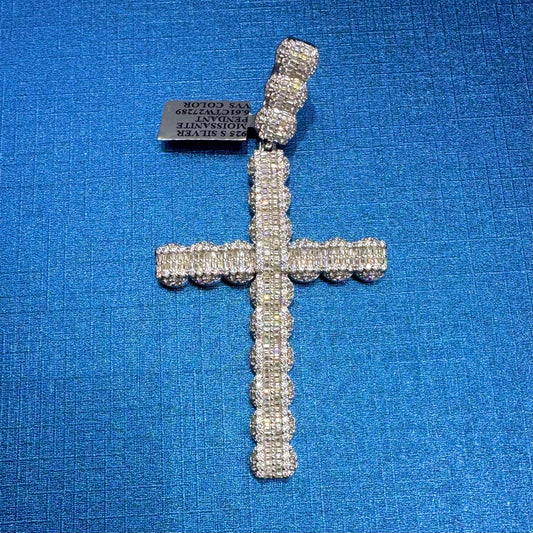 SILVER MOISSANITE CROSS PENDANT 6.61CTW
