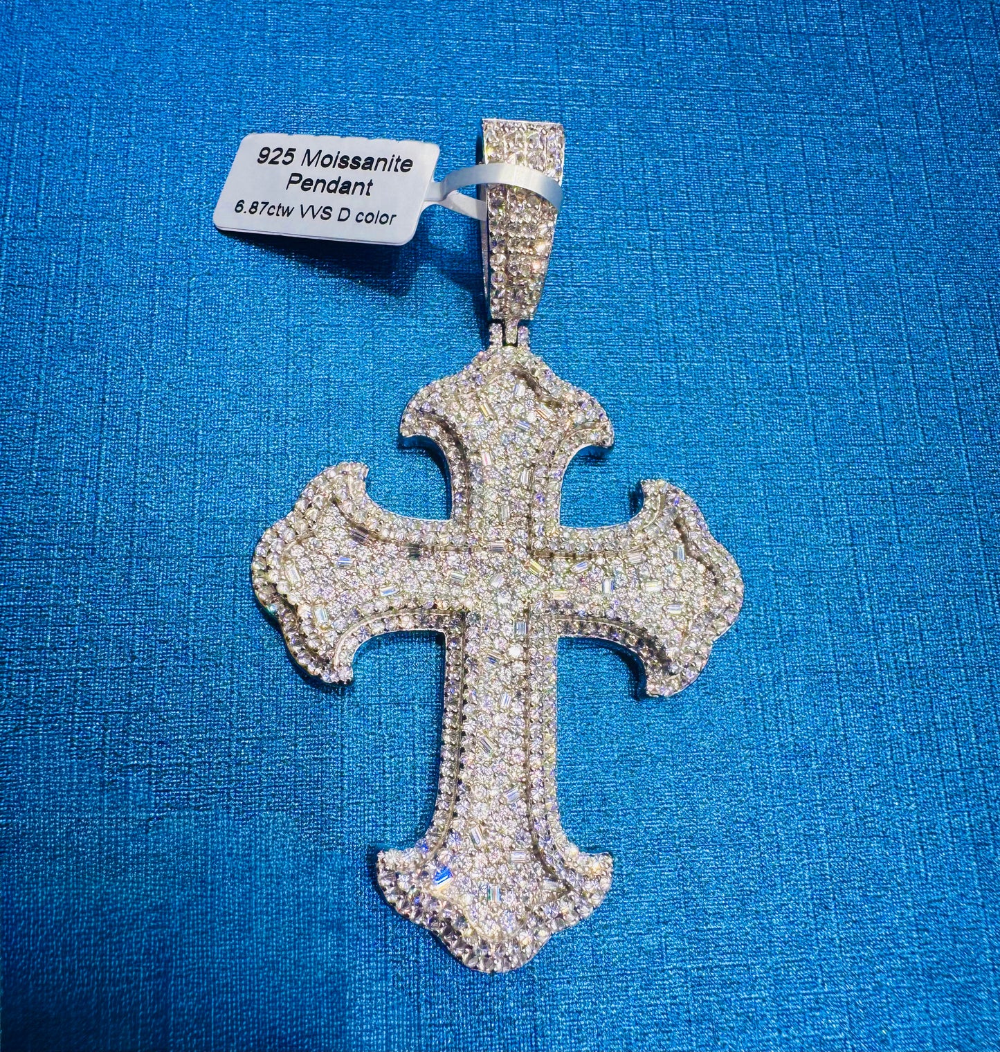 SILVER MOISSANITE CROSS PENDANT 6.87CTW