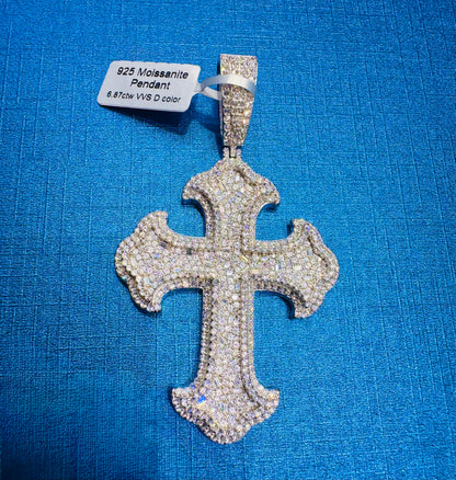 SILVER MOISSANITE CROSS PENDANT 6.87CTW