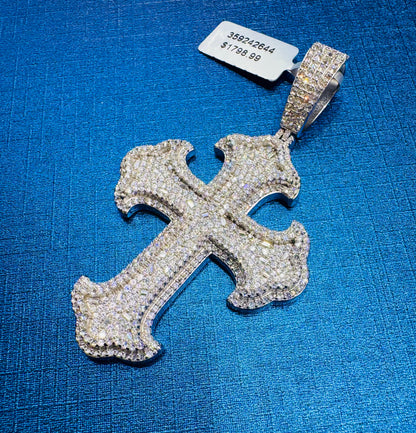 SILVER MOISSANITE CROSS PENDANT 6.87CTW