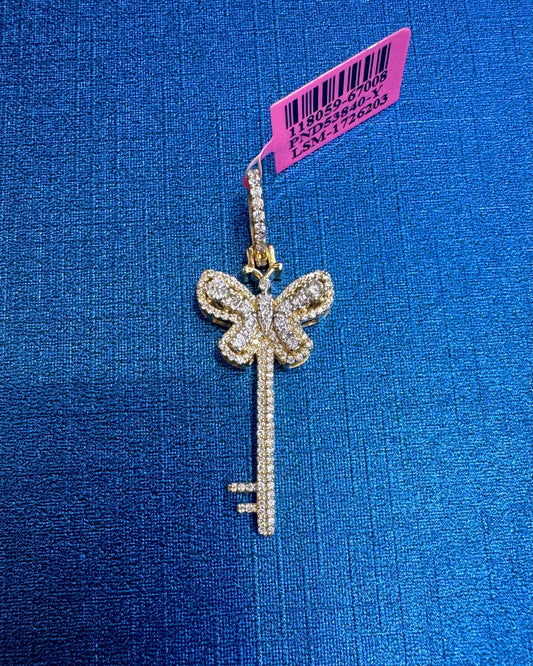 10K GOLD NATURAL DIAMOND BUTTERFLY KEY PENDANT 0.70CT