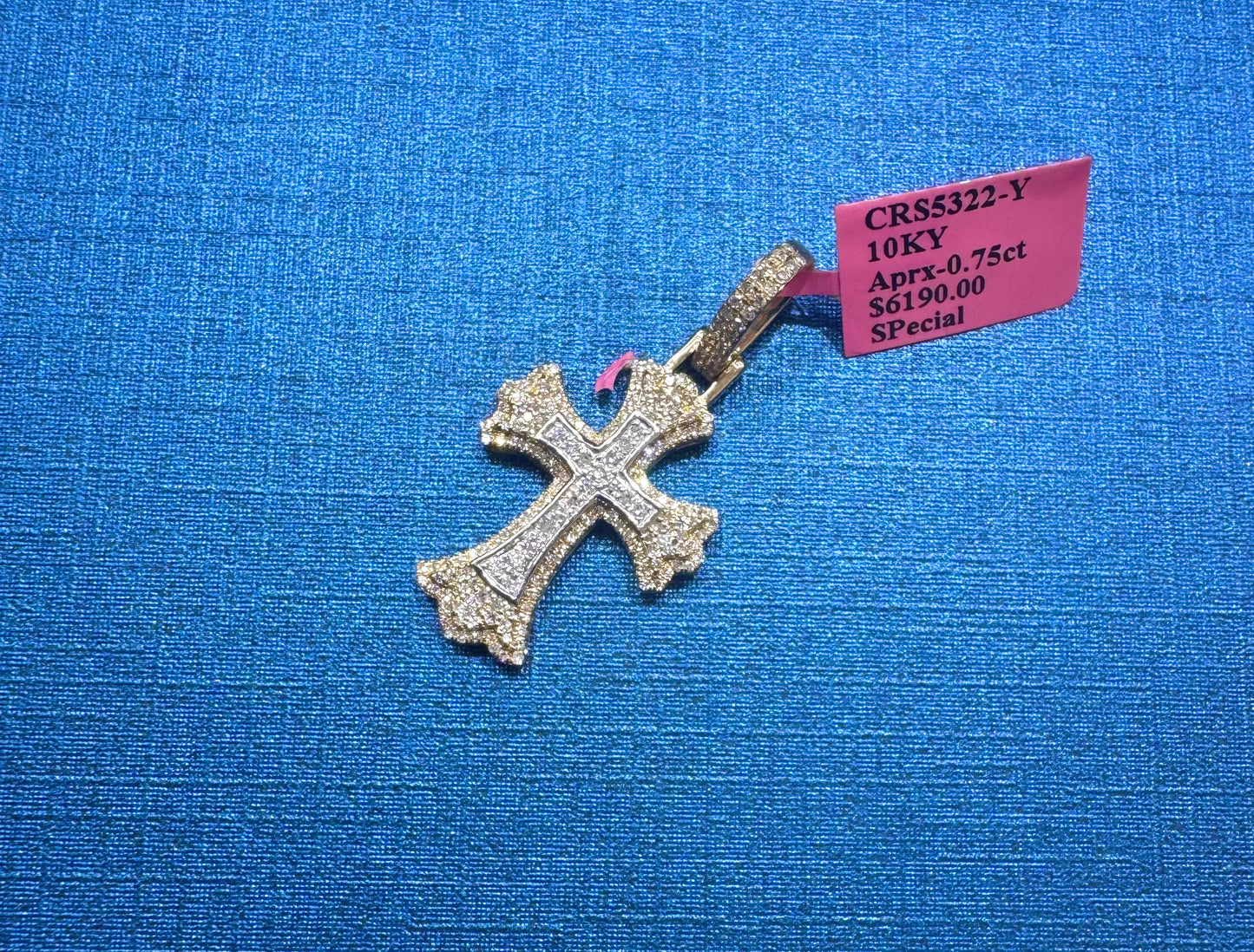10K GOLD NATURAL DIAMOND CROSS PENDANT 0.75CT