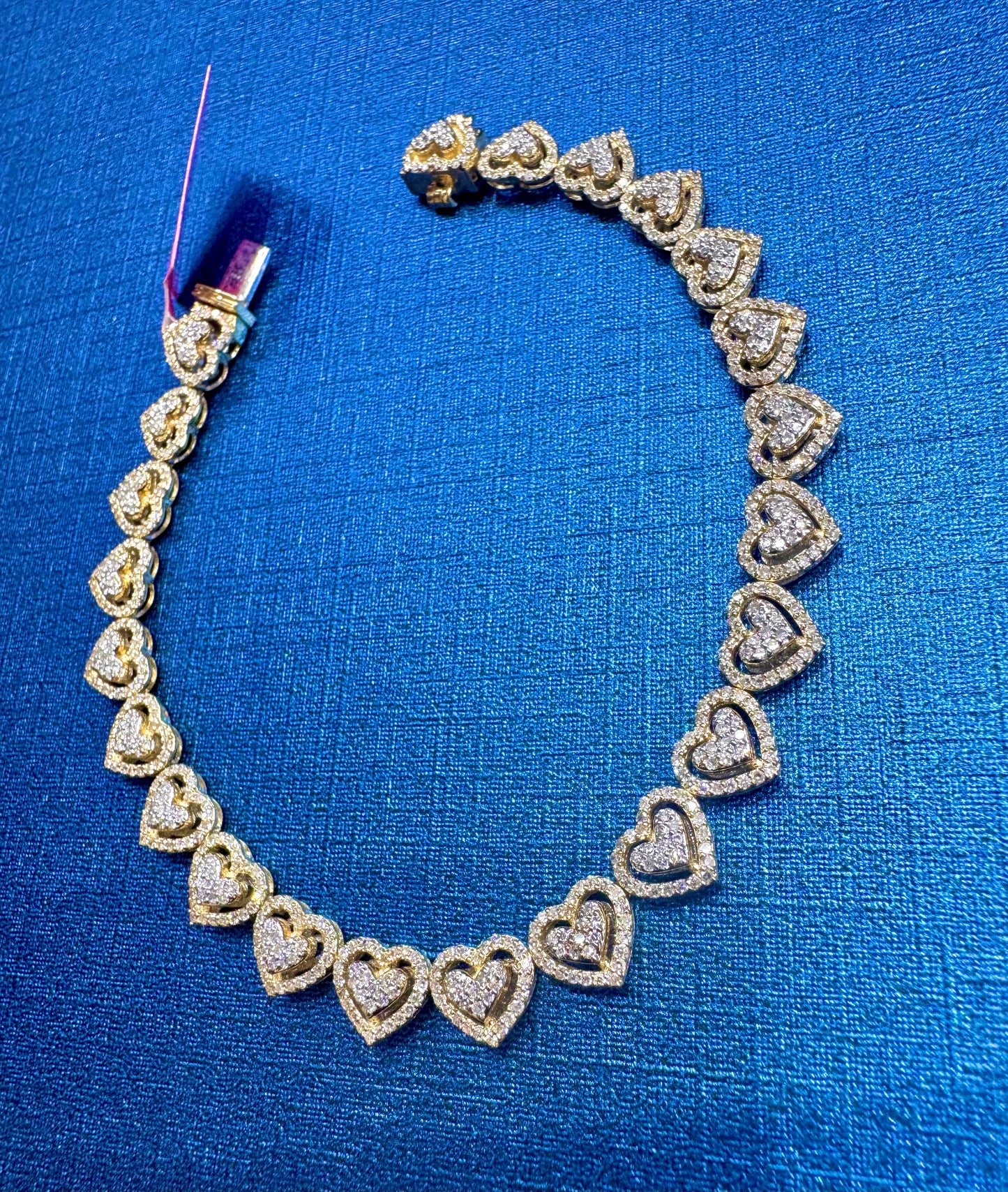 10K GOLD NATURAL DIAMOND HEART SHAPE BRACELET 7”, 2.10CT,