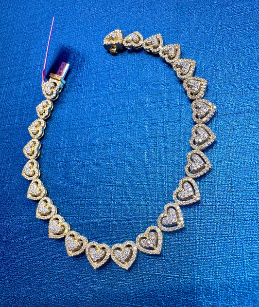 10K GOLD NATURAL DIAMOND HEART SHAPE BRACELET 7”, 2.10CT,