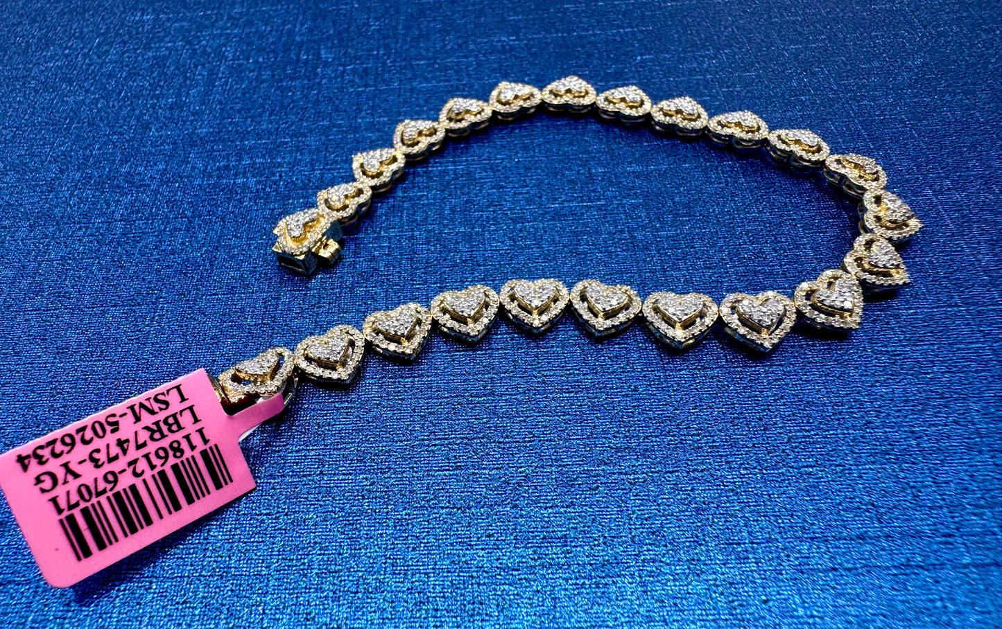 10K GOLD NATURAL DIAMOND HEART SHAPE BRACELET 7”, 2.10CT,