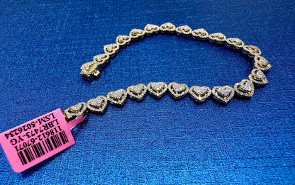 10K GOLD NATURAL DIAMOND HEART SHAPE BRACELET 7”, 2.10CT,