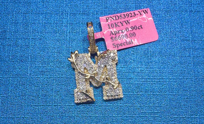 10K GOLD NATURAL DIAMOND INITIAL “M” PENDANT 0.90CT