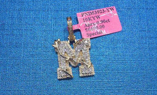 10K GOLD NATURAL DIAMOND INITIAL “M” PENDANT 0.90CT