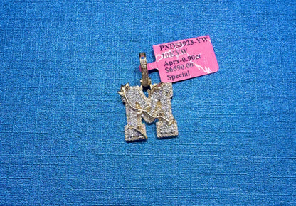10K GOLD NATURAL DIAMOND INITIAL “M” PENDANT 0.90CT
