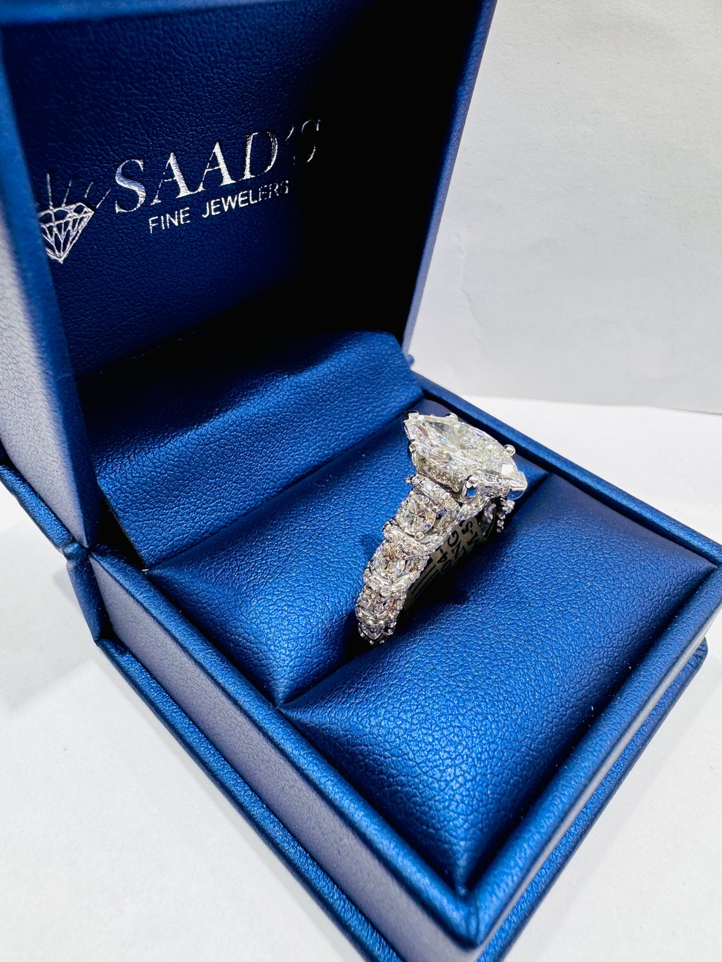 14K WHITE GOLD MARQUISE-CUT LAB GROWN ENGAGEMENT RING 3.25CT, SIZE: 7
