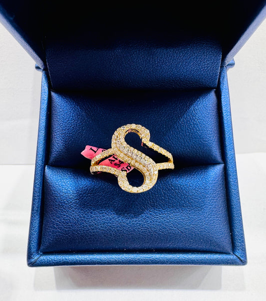 10K GOLD NATURAL DIAMOND INITIAL “S” RING 0.45CT, SIZE: 7