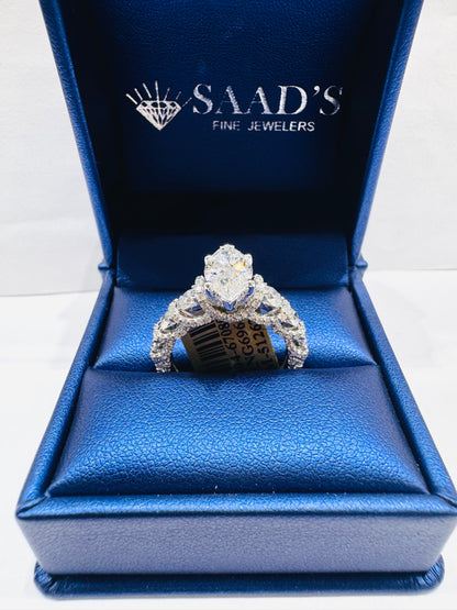 14K WHITE GOLD MARQUISE-CUT LAB GROWN ENGAGEMENT RING 3.25CT, SIZE: 7