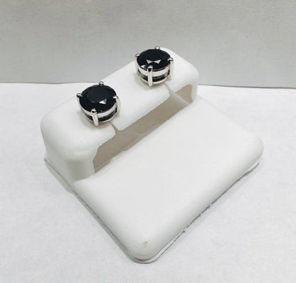 SILVER BLACK STONE EARRINGS 3.00CT