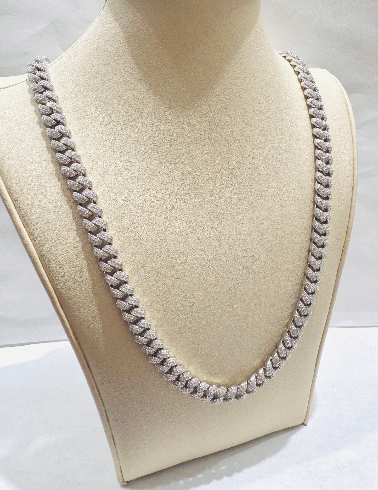 SILVER MOISSANITE CUBAN LINK NECKLACE 22”, VVS-11.12CTW, WIDTH: 8mm