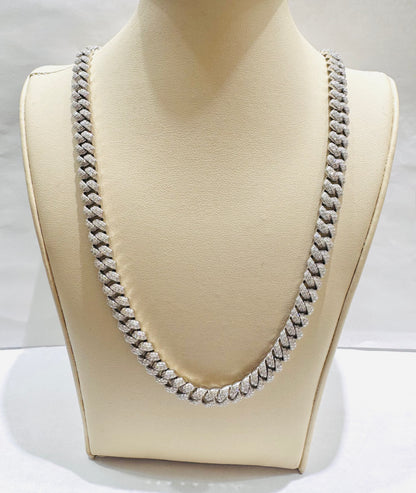SILVER MOISSANITE CUBAN LINK NECKLACE 22”, VVS-11.12CTW, WIDTH: 8mm