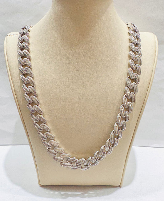 SILVER MOISSANITE CUBAN LINK NECKLACE 22”, VVS 38.65CT, WIDTH: 7mm