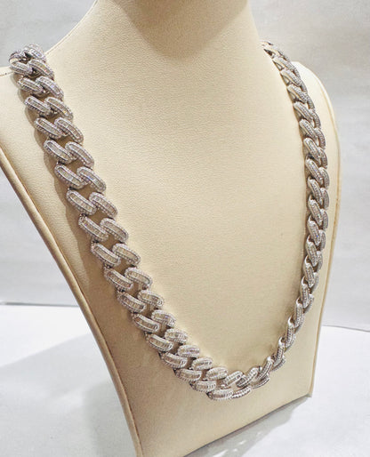 SILVER MOISSANITE CUBAN LINK NECKLACE 22”, VVS 38.65CT, WIDTH: 7mm