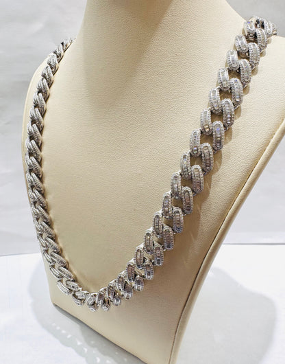SILVER MOISSANITE CUBAN LINK NECKLACE 22”, VVS 38.65CT, WIDTH: 7mm