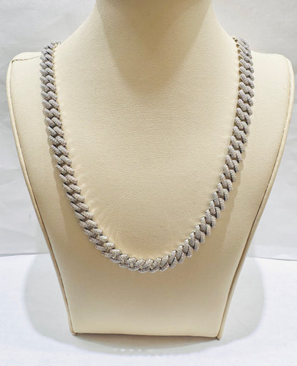 SILVER MOISSANITE CUBAN LINK NECKLACE 18”, VVS 9.19CTW, WIDTH: 8mm