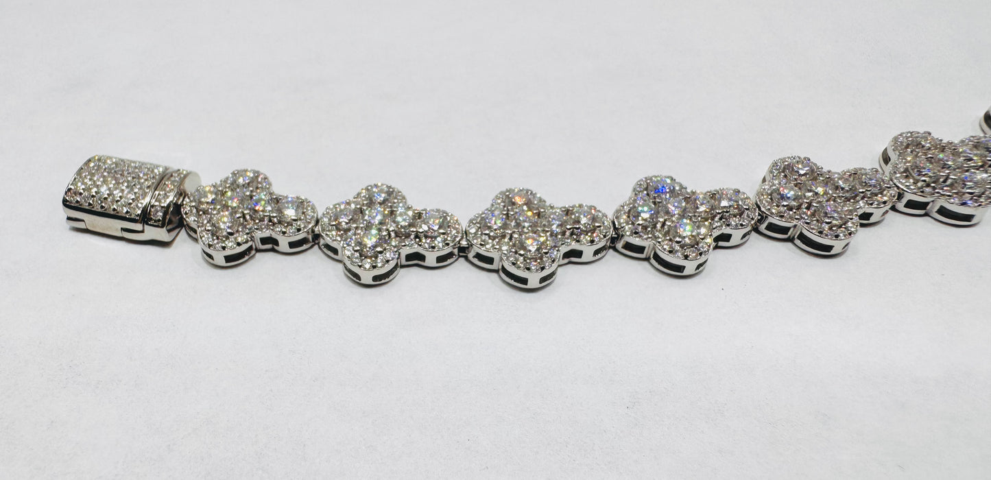 SILVER MOISSANITE CROSS BRACELET 7.5”, VVS 7.18CT, WIDTH: 9mm
