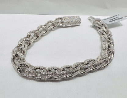 SILVER MOISSANITE CHINO LINK BRACELET 8.5”, VVS 11.24CTW, WIDTH: 10mm