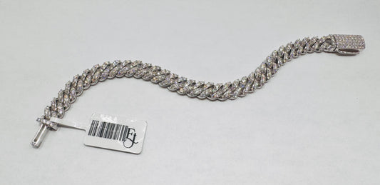 SILVER MOISSANITE CUBAN BRACELET 7”, VVS 7.59ctw, WIDTH: 8.5mm