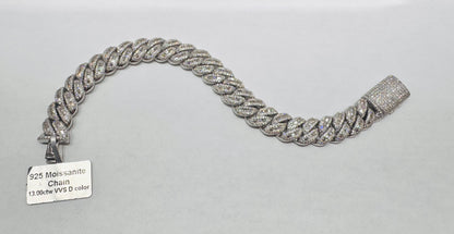 SILVER MOISSANITE CUBAN LINK BRACELET 8.25”, VVS 13.00ctw, WIDTH: 12mm