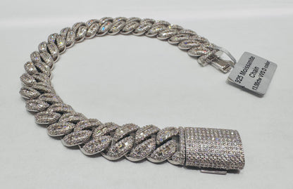 SILVER MOISSANITE CUBAN LINK BRACELET 8.25”, VVS 13.00ctw, WIDTH: 12mm