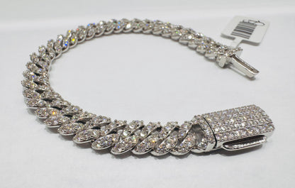 SILVER MOISSANITE CUBAN BRACELET 7”, VVS 7.59ctw, WIDTH: 8.5mm