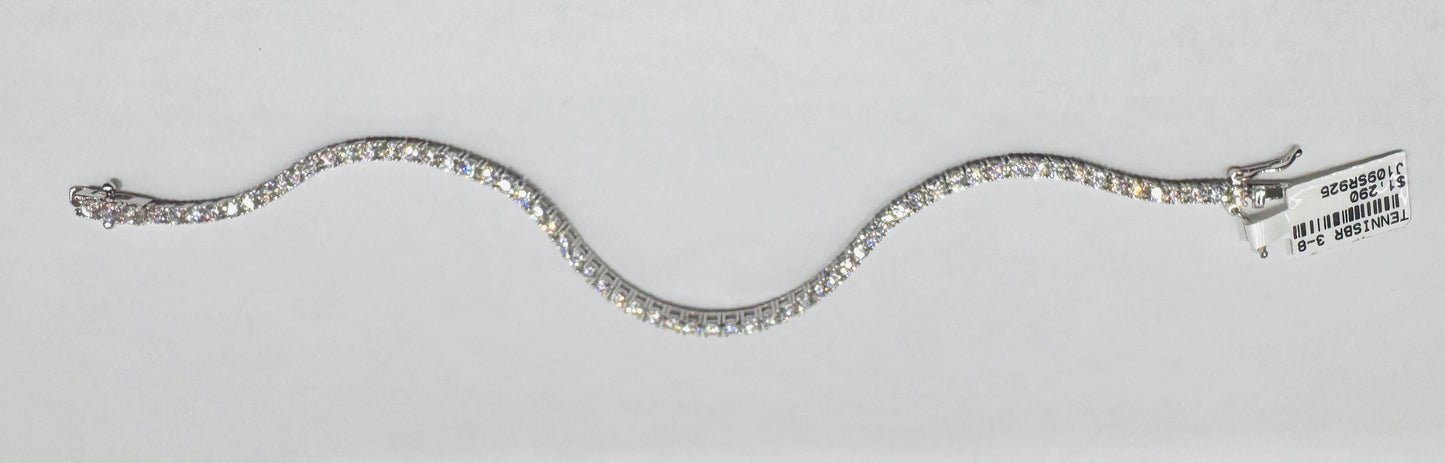 SILVER MOISSANITE TENNIS BRACELET 8”, VVS 6.40CT