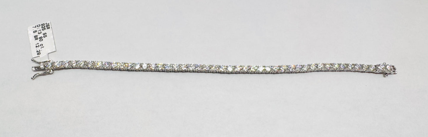SILVER MOISSANITE TENNIS BRACELET 7.5”, VVS 13.80CT