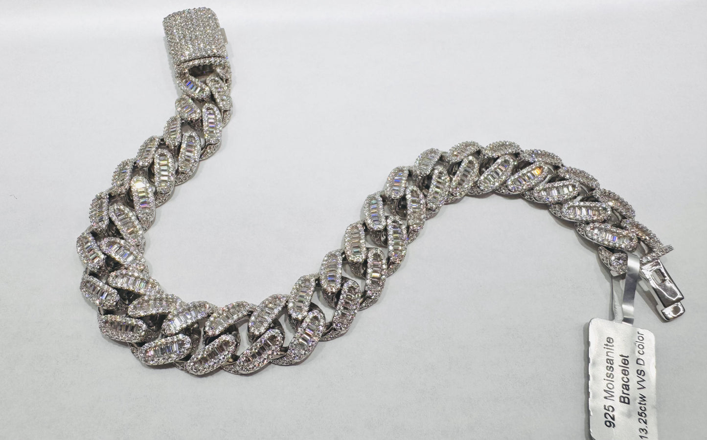 SILVER MOISSANITE CUBAN LINK BRACELET 8.5”, VVS 13.25ctw, WIDTH: 13.5mm