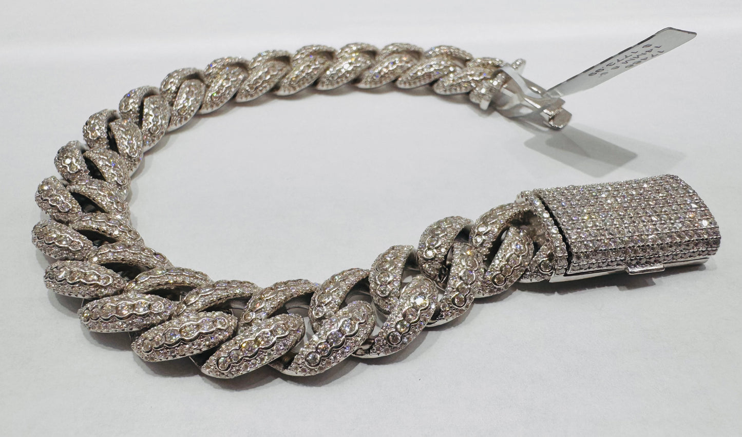 SILVER MOISSANITE CUBAN LINK BRACELET 8.5”, VVS 14.09ctw, WIDTH: 14mm