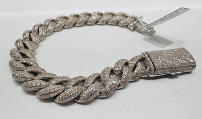 SILVER MOISSANITE CUBAN LINK BRACELET 8.5”, VVS 14.09ctw, WIDTH: 14mm