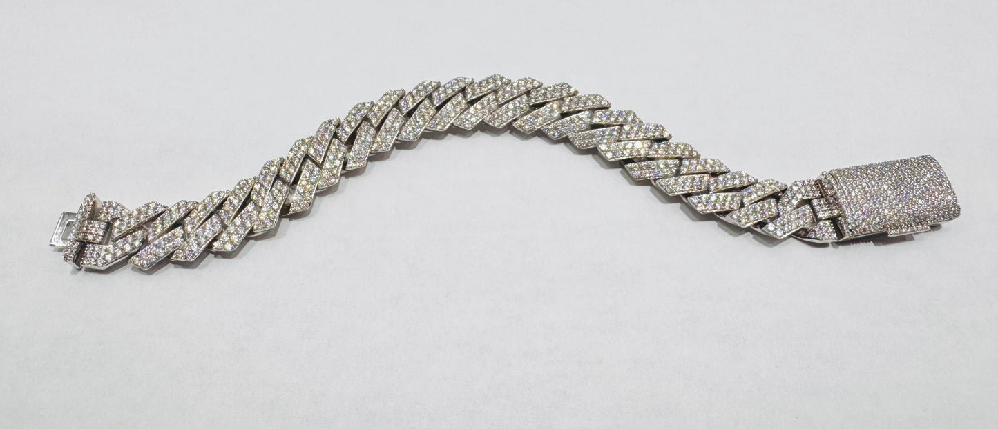 SILVER MOISSANITE BRACELET 8”, VVS 7.49ctw, WIDTH: 14mm